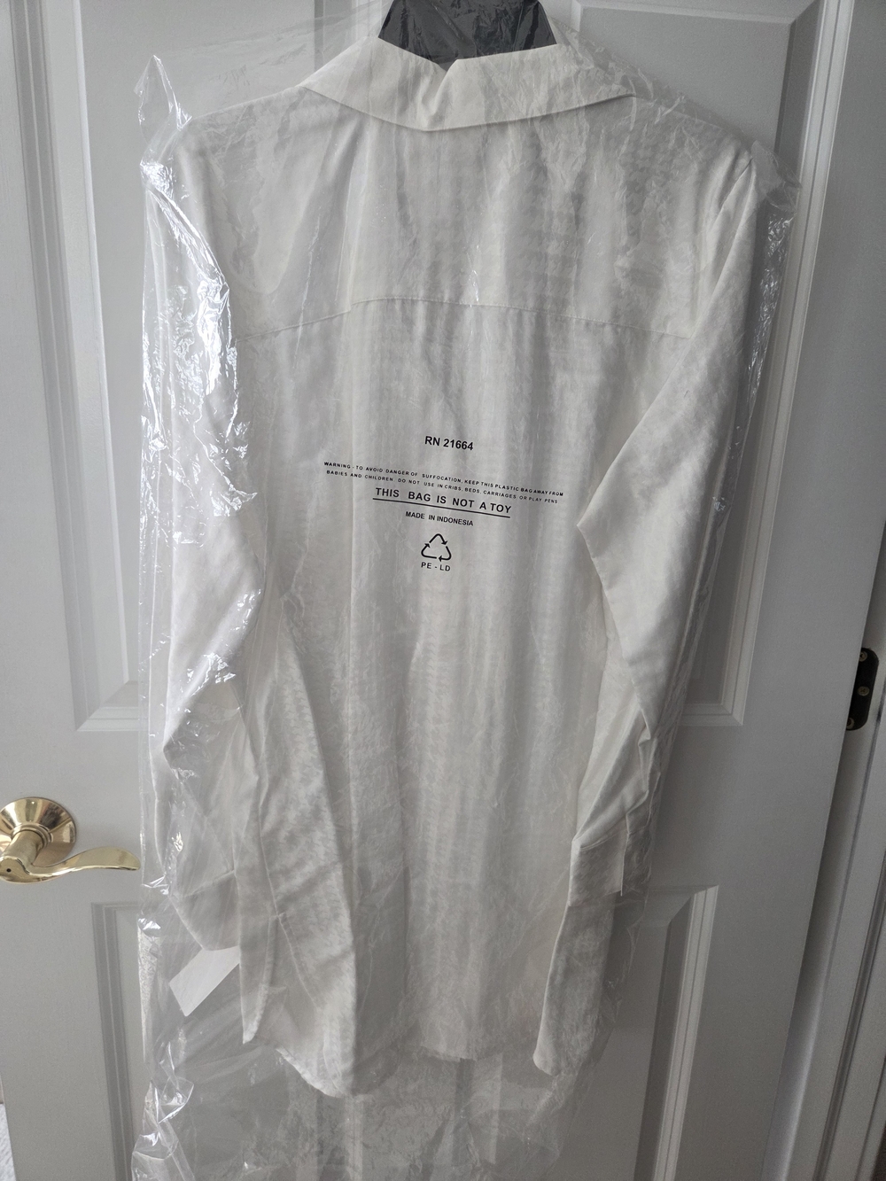 Foxcroft White On White Herringbone Textured Button-Front Blouse. Extra Long - Picture 3 of 13